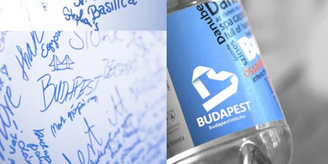 Budapest turisztikai emblémája is megjelent a palackon, fotó: MoireMedia