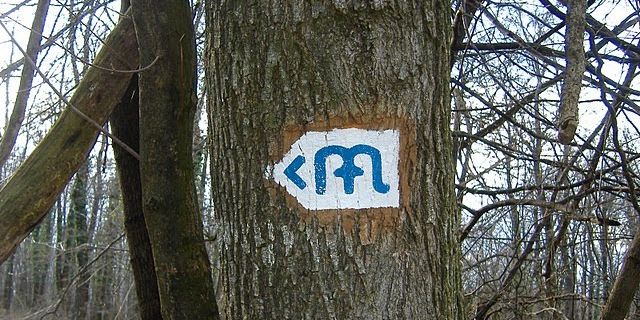 A Mária-út turistajelzése a Budai-hegyekben, forrás: Mária-út